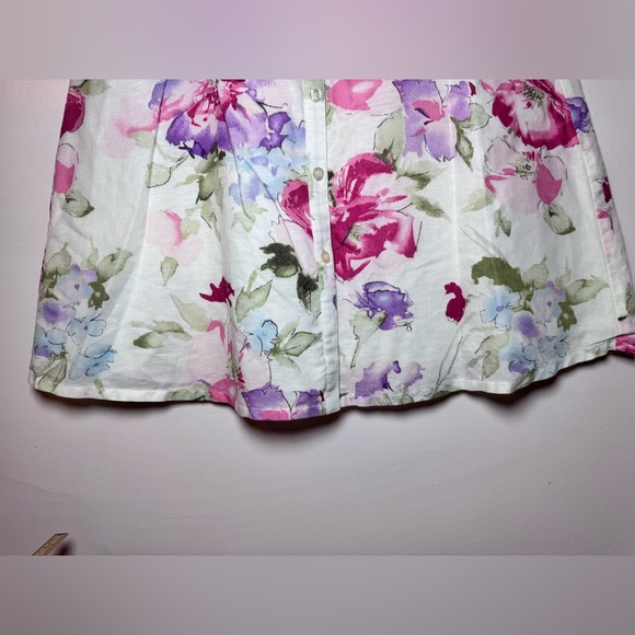 Vintage RL Chaps Linen Midi White Floral Watercolor Lined A-Line Skirt - Size 6 - Picture 7 of 7